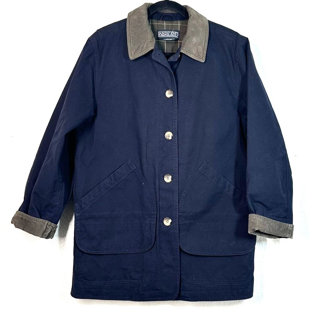 M Lands' End navy blue cotton canvas barn jacket Coat Gorpcore Cabincore 6-8 - Picture 2 of 7